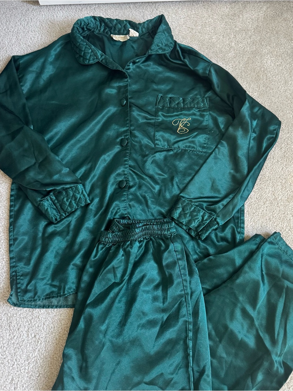 Vintage Victoria’s Secret 90s Gold Label Emerald Green Satin Pajama Set